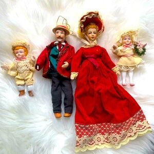 Vintage Victorian Style Christmas Porcelain Doll Set RARE Hand Painted